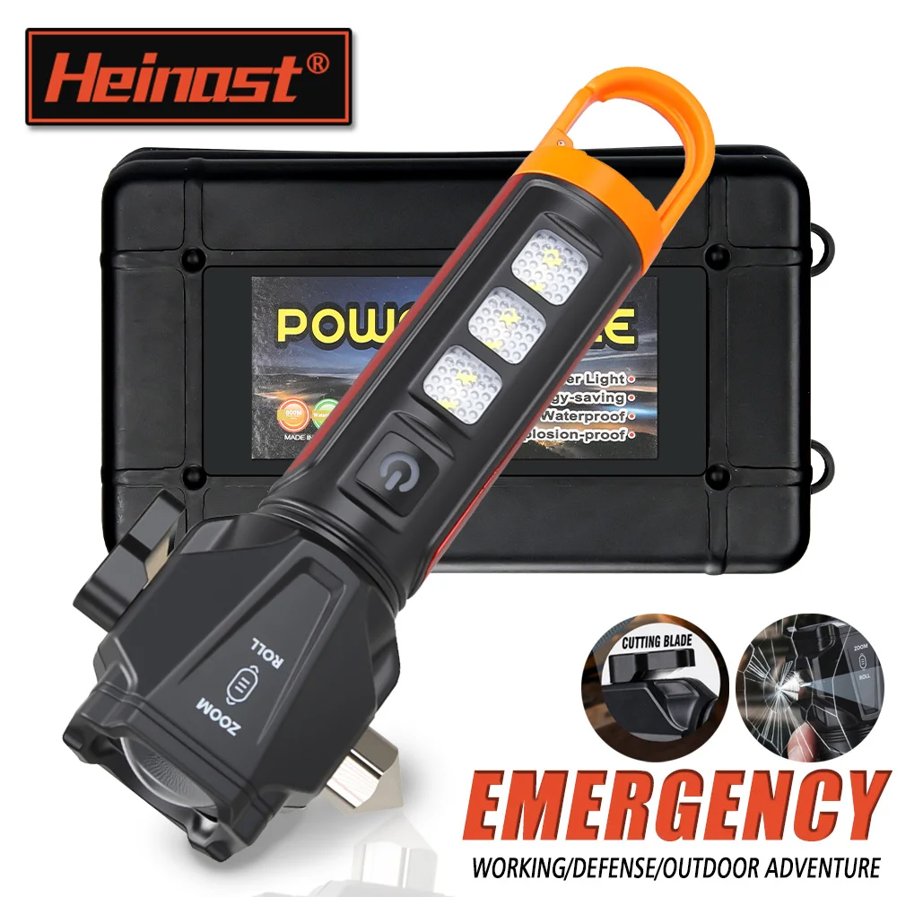 مصباح يدوي LED من Tactica مع مطرقة أمان وقاطع حزام الأمان، ستروب أحمر SOS، معدات نجاة قابلة لإعادة الشحن للدفاع عن EDC في الهواء الطلق