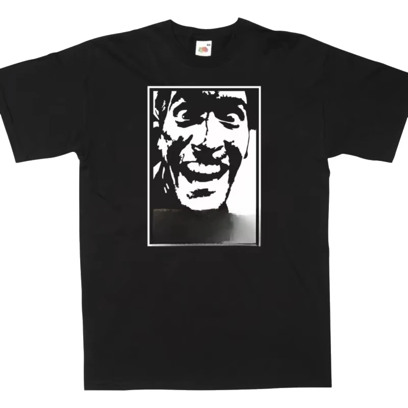 Black White Exaggerated Portrait T‑Shirt Horror Style Face Print Unisex Streetwear Black Tee