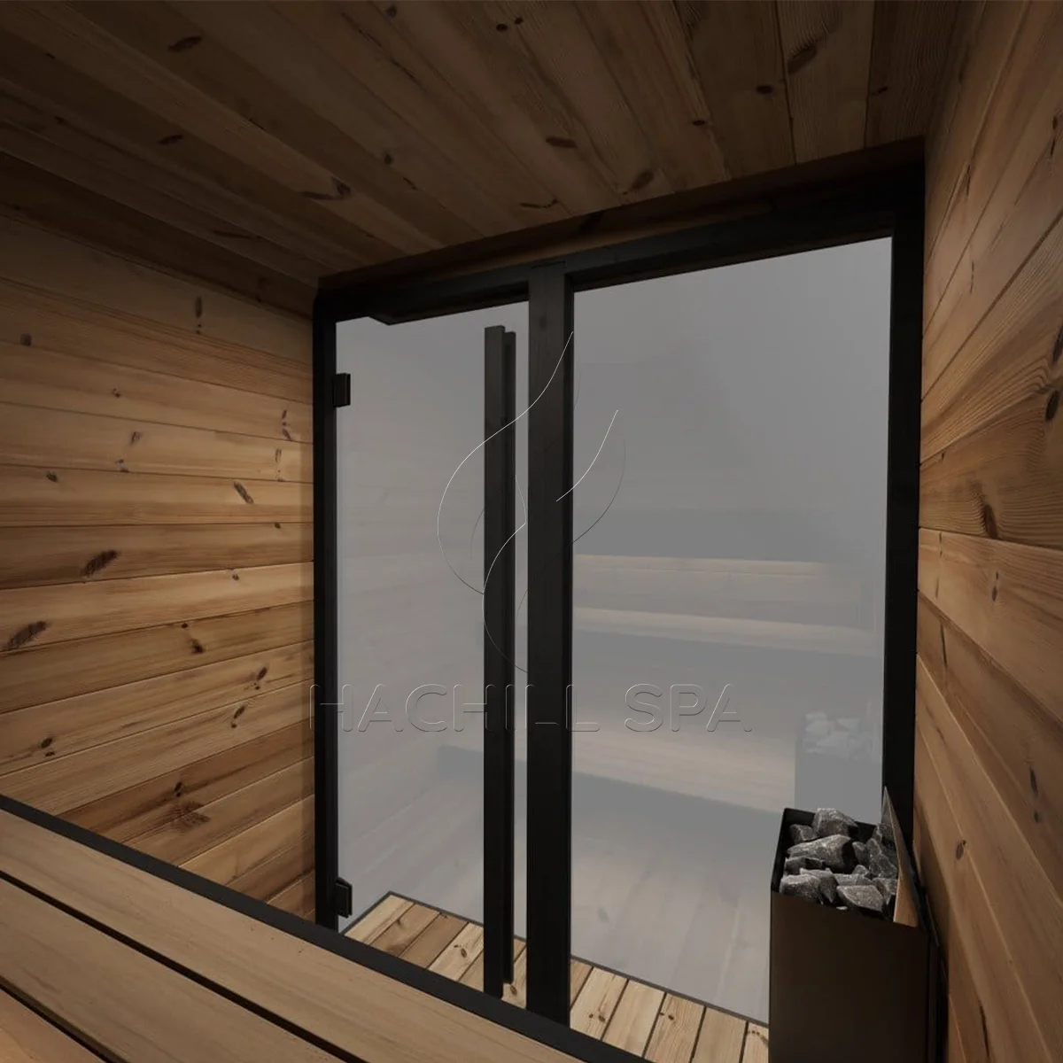 Outdoor SaunaGym 4 Person Outdoor Dry Steam Sauna Kit Pro-Quality Interlocking Construction Wood Cabin Structure 9KW For Backyar view 6