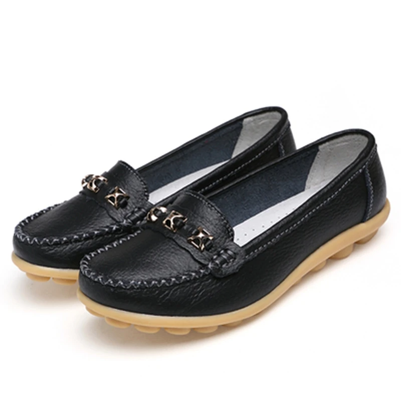 Spring Autumn Genuine Leather Flats Shoes Woman Slip On Casual Walking Shoes Women Breathable Moccasins Women Plus Size Shoes