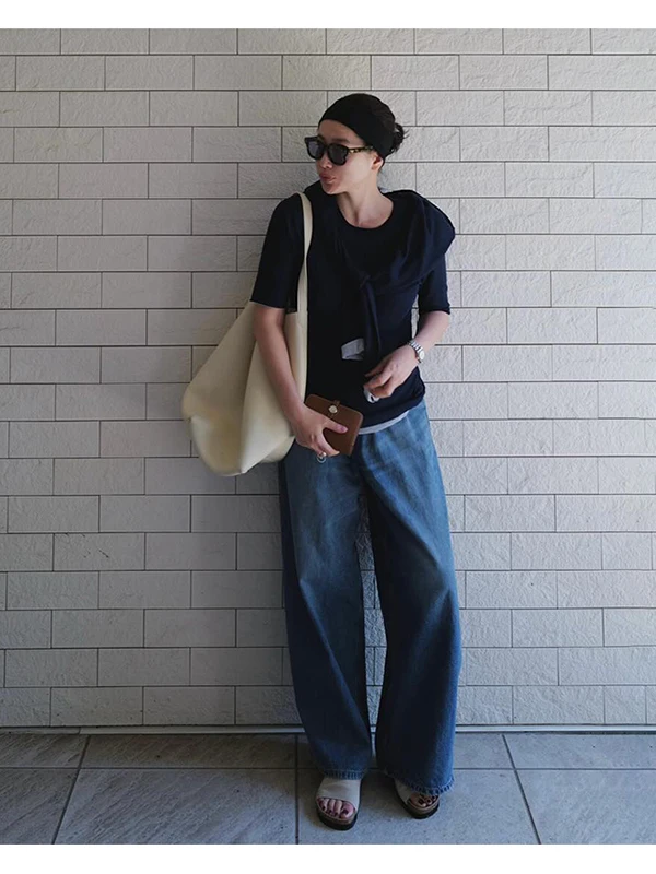 

Washed Denim Wide Leg Pants Women's High Waist Loose Fit Vintage Style Commute OL Design Casual Straight Tube Jeans