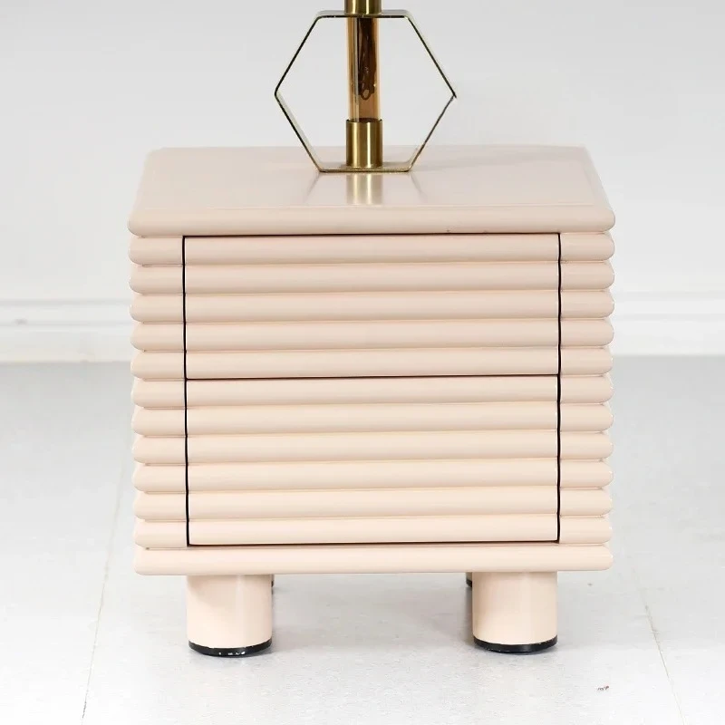 AANordic Modern Simple Pastoral Model Room Wabi **** Bedroom White Pink Round Edge Bedside Table