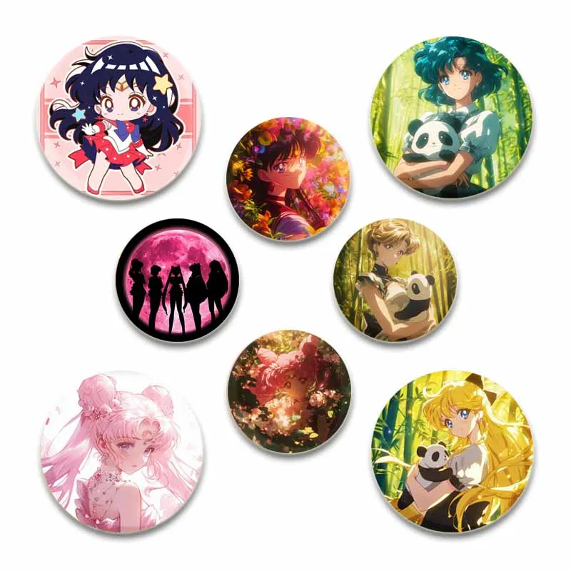 Personagem de Anime Snap-in Broches para Decoração De Roupas, Pins De Botão De Crachá, Usagi Tsukino, Rei Hino, Minako Aino, Makoto Kino, Ami, Mizuno