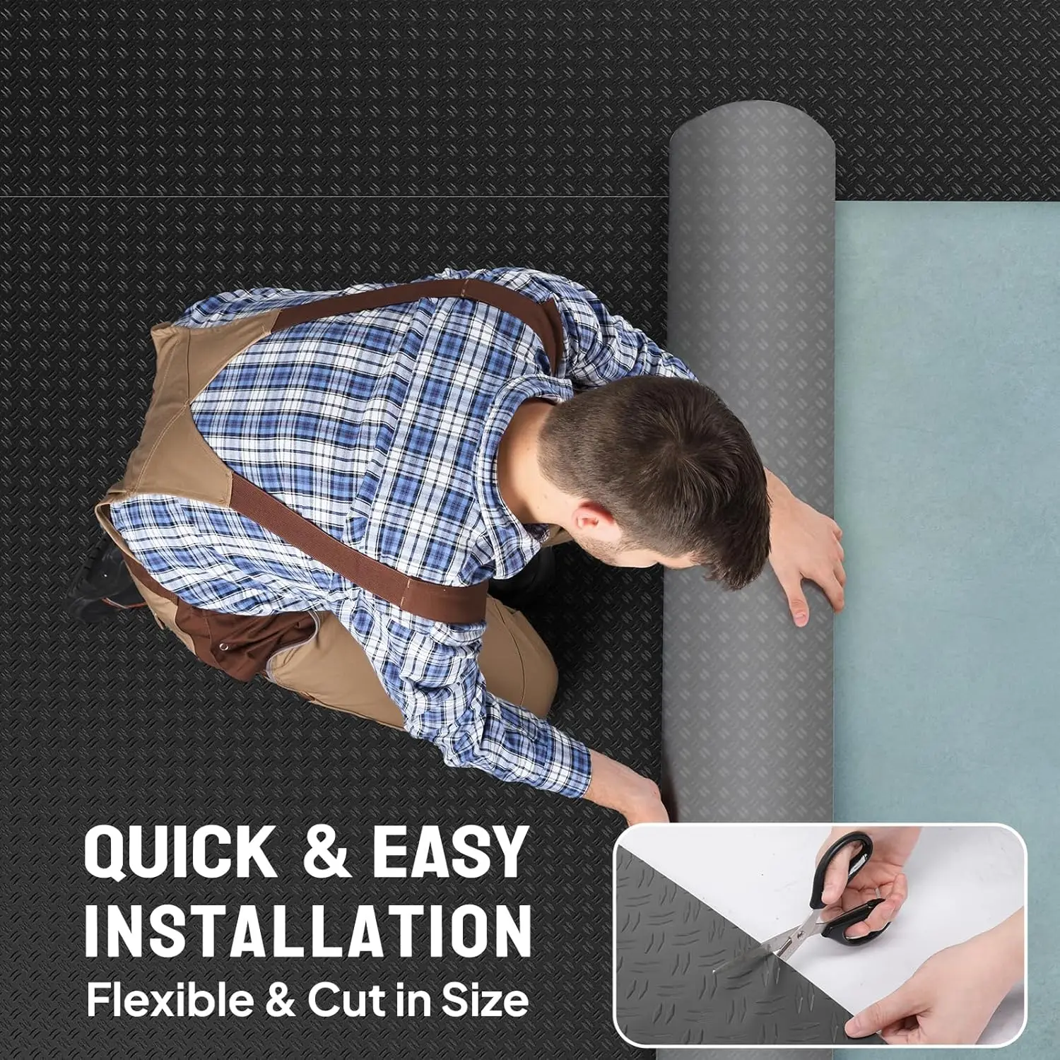 حصيرة أرضية جراج PVC سميكة من الألماس، 7.5 × 20 قدم، لفة أرضية متينة لمساحات السيارات والوقوف السيارات