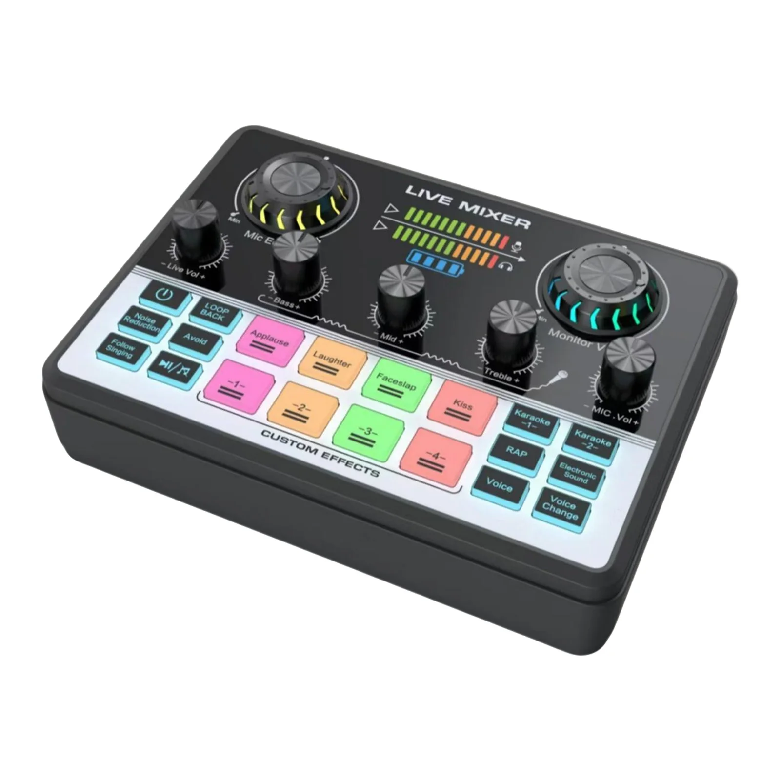 Live Streaming Sound Mixer Sound Card Rechargeable Plug and Play Adjustable Bass Treble Noise Reduction Colorful Indicator Light