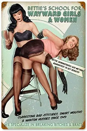 Tin Sign Vintage Chic Art Decoration Poster Bettie Page Pin Up Girl for Store Bar Home Cafe Farm Garage or Club
