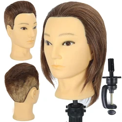 Cabeza de maniquí masculino con 100% cabello humano Real negro para práctica de peluquería, entrenamiento de cosmetología, cabeza de muñeca para peinado del cabello