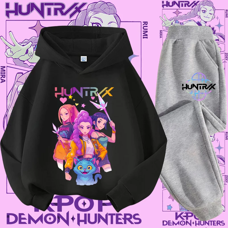 Neues Sportshirt für Herbst und Winter mit Cartoon-Print, 2-Hoodie-Hoodie-Hose – K-Pop-Dämonenjäger-Mädchen, süße lässige Top-Kleidung