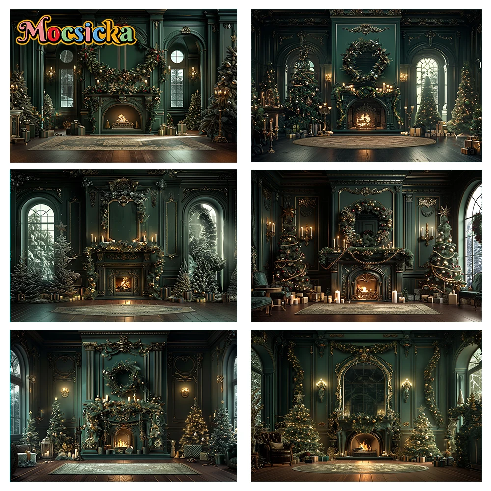 Mocsicka Christmas Winter Photography Background Xmas Wreath Decoration Holiday Party Family Portrait Photo Backdrops Studio