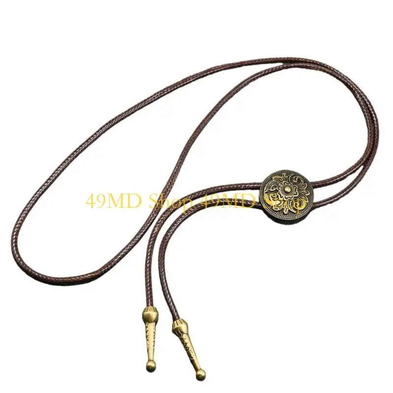 49MD Modern PU Leather Cord Bolo Tie Necklace With Modern Alloy Accent Stylish Layering Piece For Fashion Looks