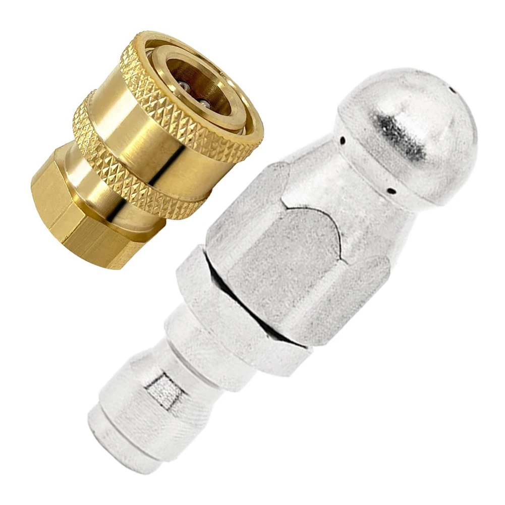 Sewer Jet Nozzle for 5000 PSI Systems with 1/4 Inch Quick Connect and 1 Front 6 Rear Jets for Efficient Flushing