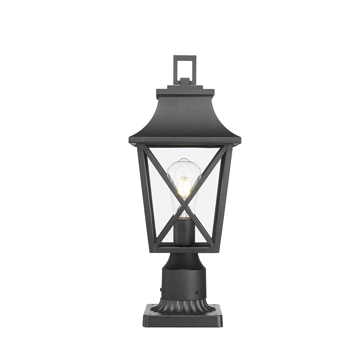 

Outdoor Post Light, Black Pole Lantern Lighting Fixture with Pier Mount Base Hard Wired, Outdoor Column Lights Exterior Lamp Pos