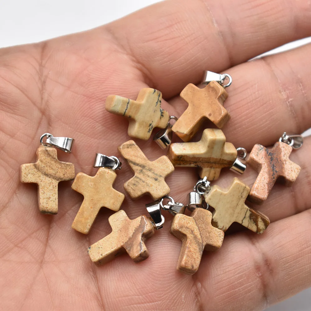 Großhandel 50 Stück/Lot Mode 12x16mm Natürlicher Tigerauge-Stein Rosenquarz Kreuzanhänger Charms Ohrringe Halsketten Schmuckherstellung – Detail 8
