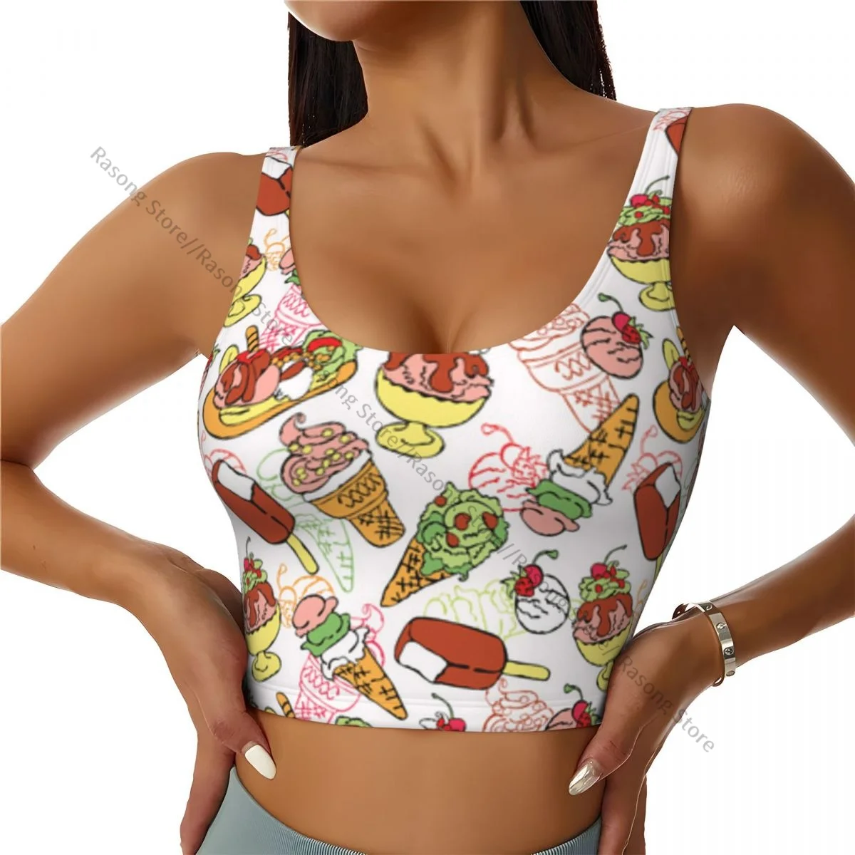 

Women Sexy Sports Vest Ice Cream Pattern Female Streetwear Sport Lingerie Tee Crop Top