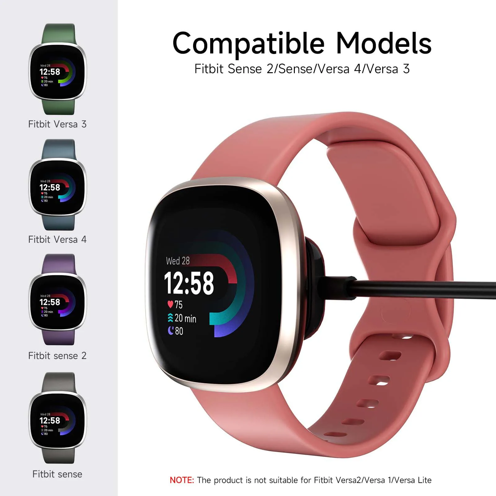 Charger for Fitbit Versa 4 / Sense/Versa 3 / Sense 2 Replacement Smart Watch Charger Dock Stand Charging Cable