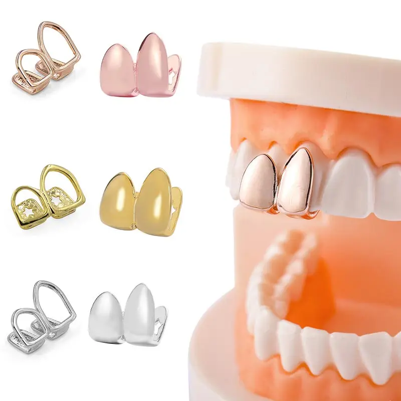 Hip Hop Teeth Grillz Men Women Gold Silver Color Single Tooth Grillz Cap Dental Grill Punk Rapper Teeth Cap Halloween Cosplay