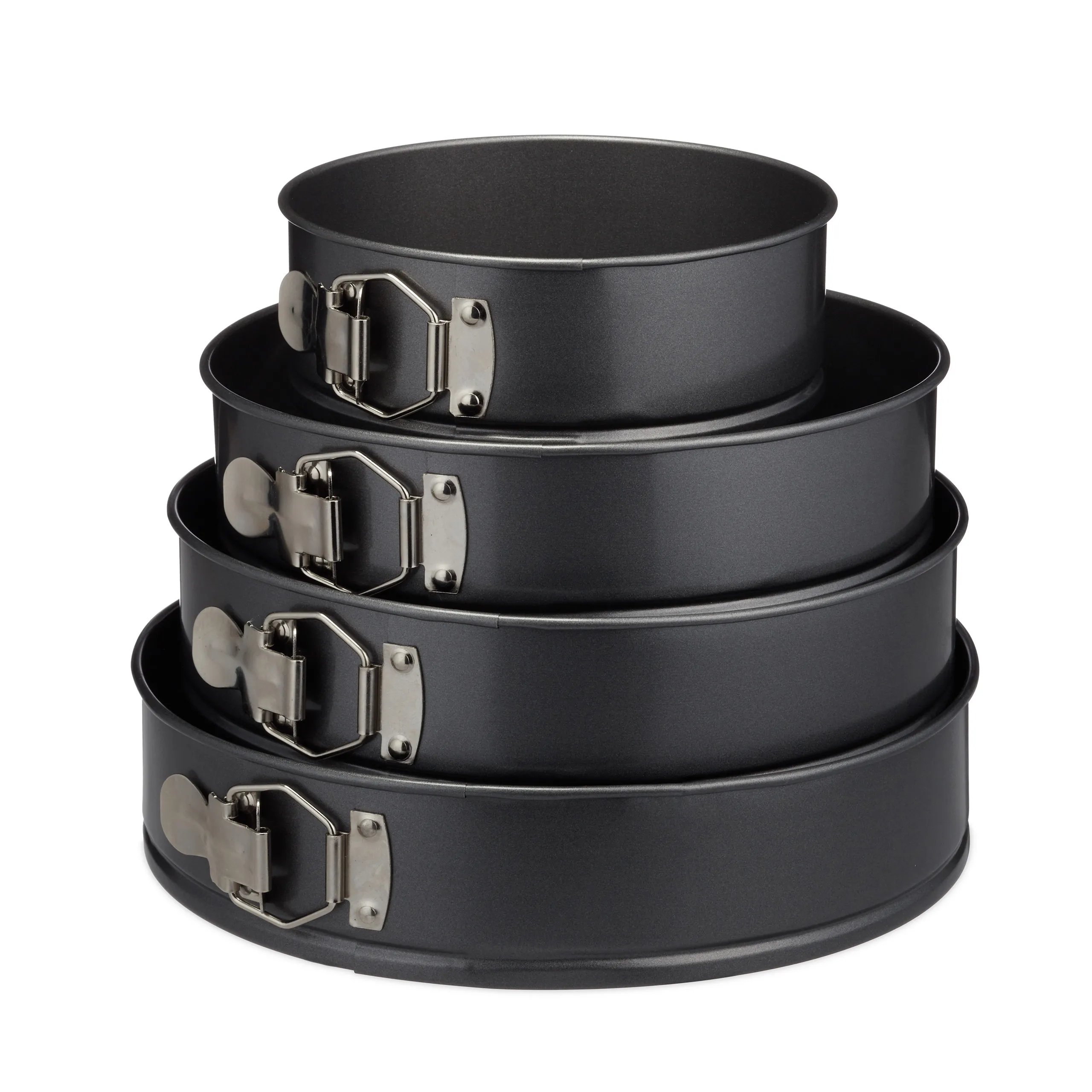 Set di 4 stampi per torte a coperchio removibile, con rivestimento antiaderente, per torte e crostate, rotondi, in acciaio, colore grigio metallizzato, Ø 18/24/26/28 cm, fino a 220 ° C, Relaxdays