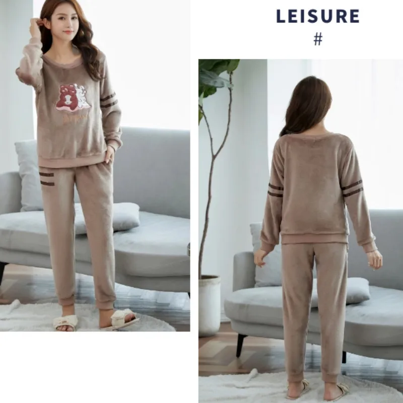 2024 New Winter Pajamas Women Winter Thickened Sleepwear Student Long Sleeve Warm Flannel Loungewear Ladies Homewear Set