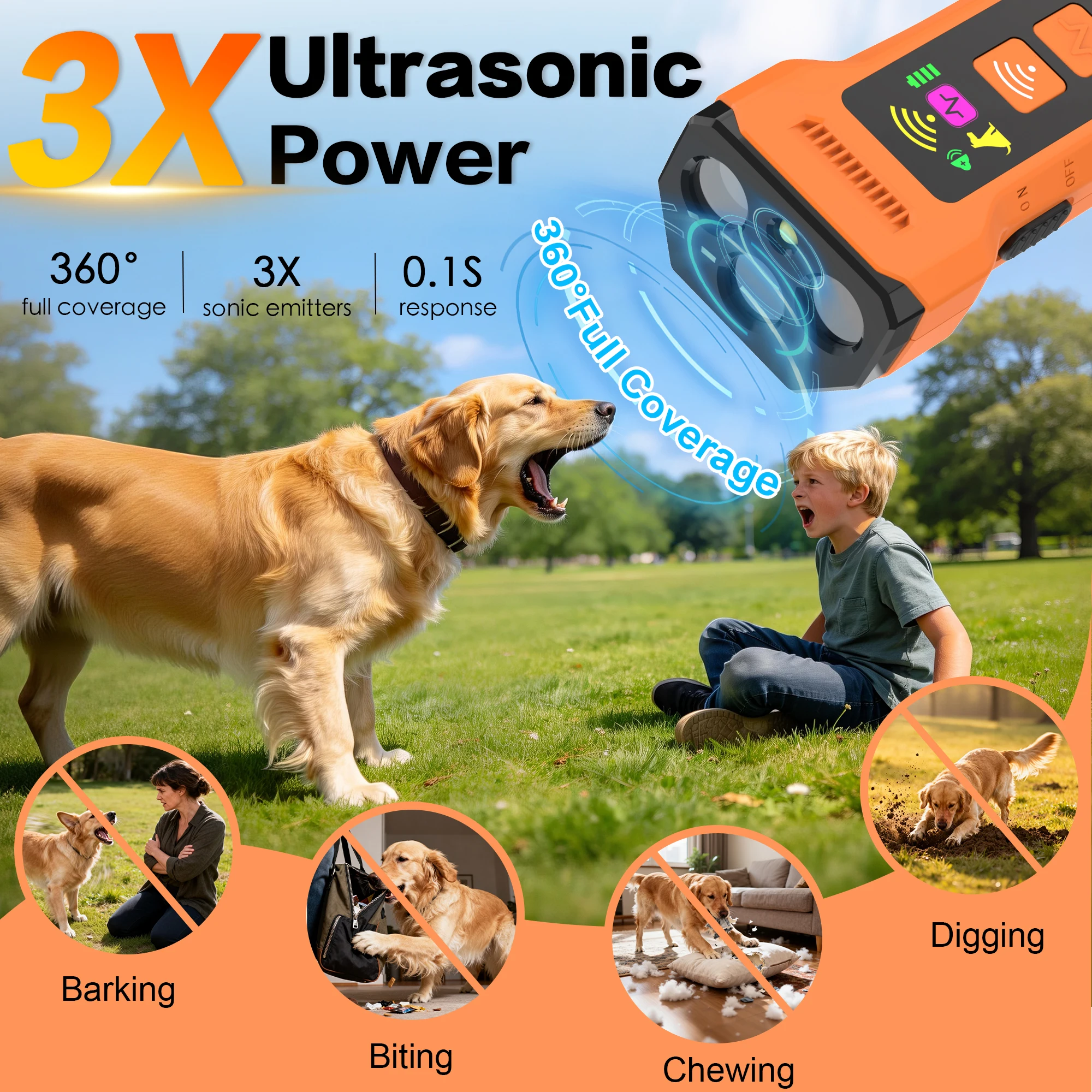 WXRPET Pet Dog Repeller Ultrasonic Dog Training Device Rechargeable Anti Dog Bark Deterrent Device With LED Flashlight - view 4