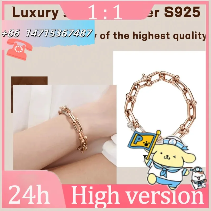 

Pulsera de plata S925 con cierre en U de diamantes, lujo de alto perfil, regalo de aniversario y vacaciones.