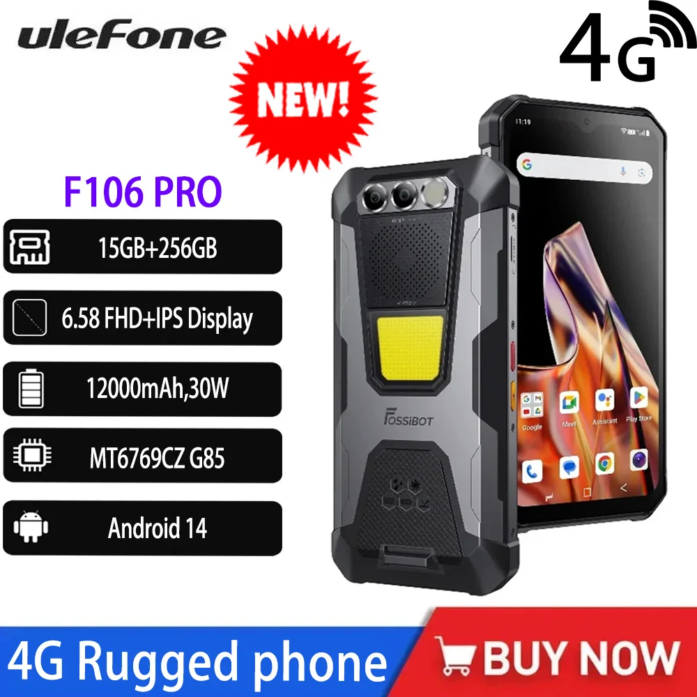 FOSSiBOT F106 PRO Rugged 4G Smartphones Octa Core 15GB+256GB 6.58Inch FHD+ Android 14 Mobile Phone 12000mAh 30W Fast Charge NFC