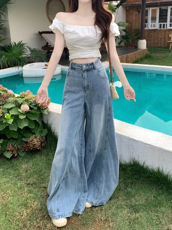 

plus Size Women's American Retro High Waist Straight Leg Jeans Wide Leg Pants Summer New Style Fashionable And Slimming