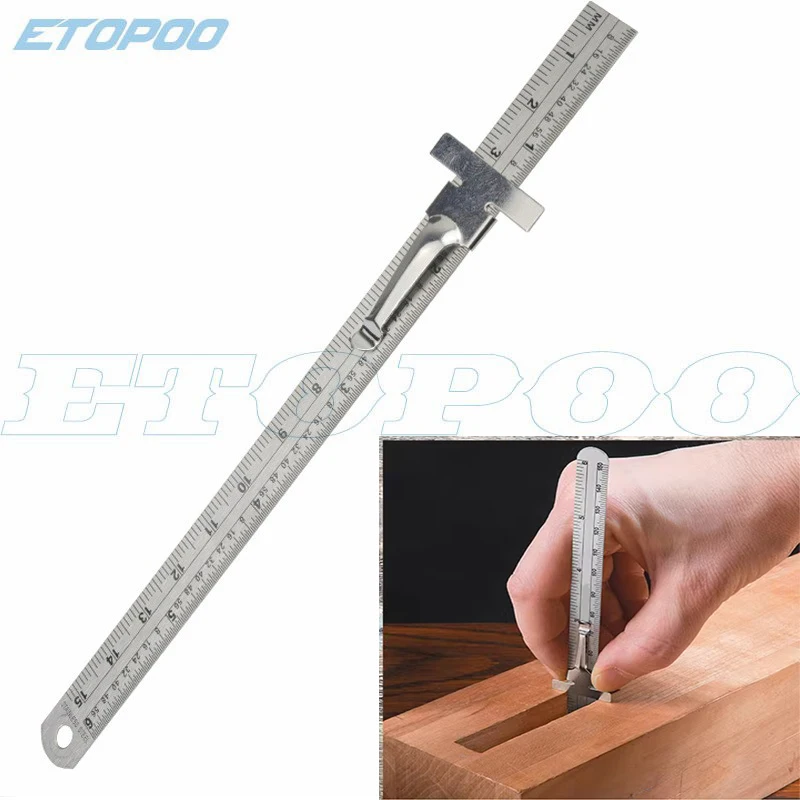 6 Inch Hole Height Portable Length Ruler Pocket Measuring Tool Depth Gauge Stainless Steel With Detachable Clip Sliding Accurate