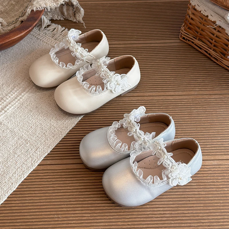 Girls' Princess Leather Shoes with Lace Mesh Soft Sole Non-Slip Shallow Mouth Children's Shoes for Comfort And Style Kid's Shoes