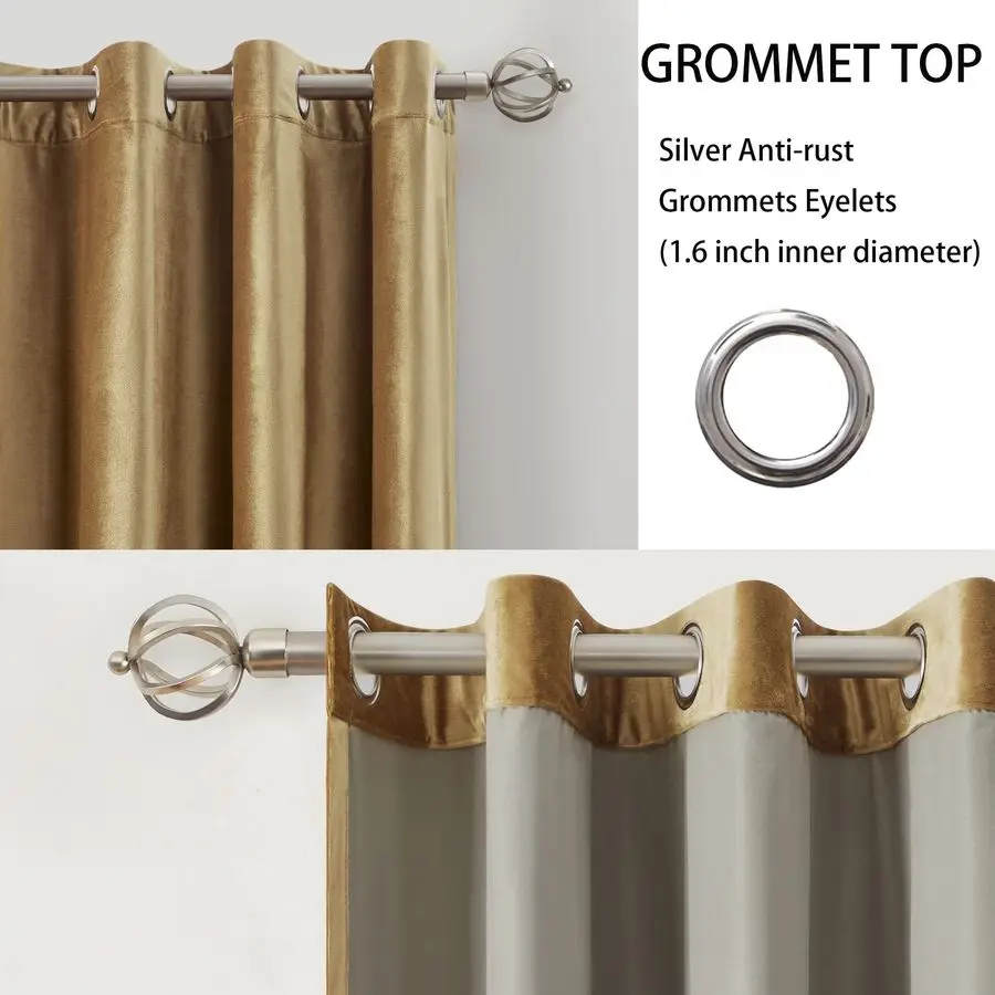 Cortinas Opacas de Terciopelo para Ventana, Color Dorado, 96 Pulgadas de Largo, Cortinas Oscurecedoras para Habitación, Aislantes Térmicas, con Ojales, para Sala de Estar
