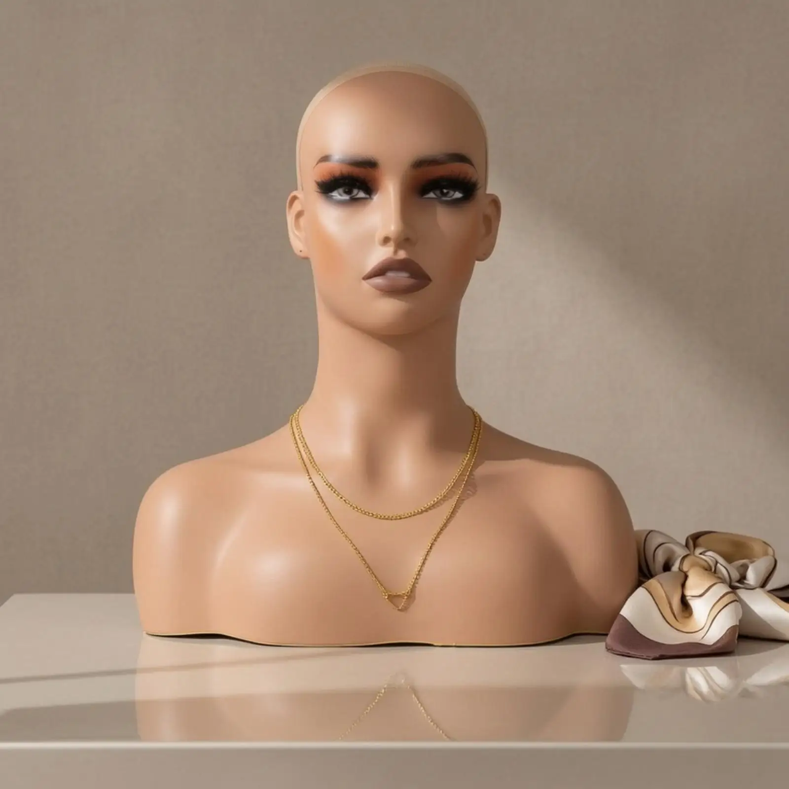 Mannequin Head Display with Shoulders for Scarves Jewelry Presentation Wig Styling Studio