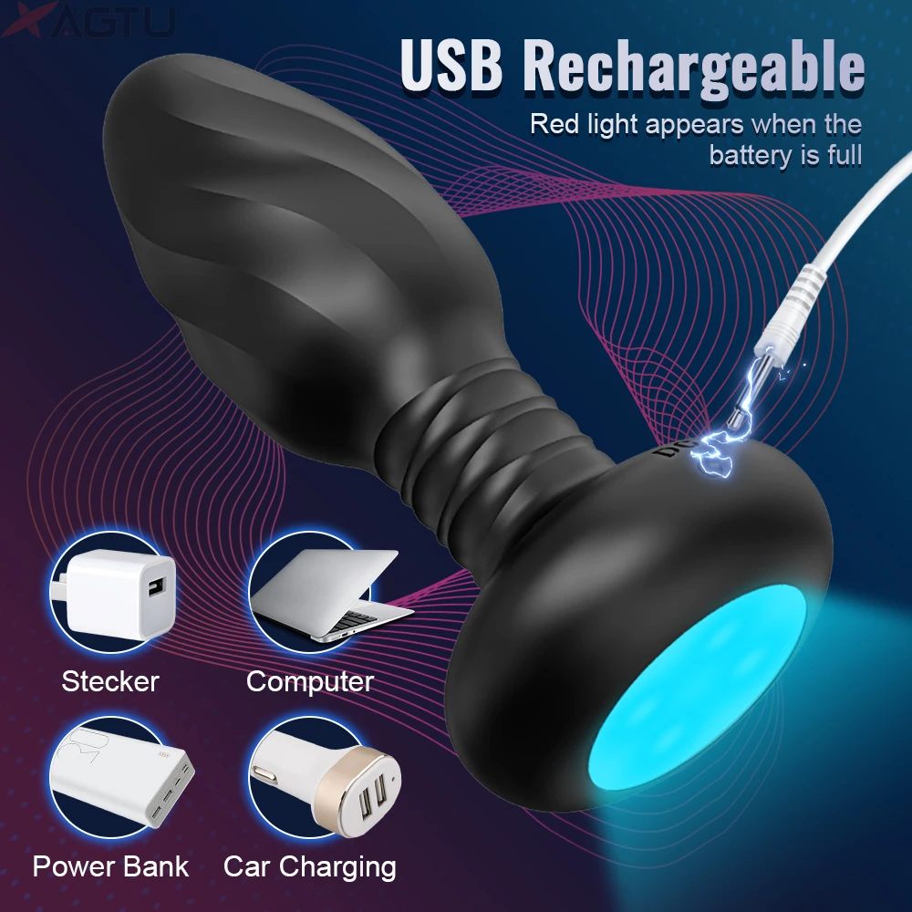 APP 360° Rotation Vibrator Butt Plug for Men Women Wiggle Prostate Massager Gay Bluetooth Anal Plug with LED Adult Sex Toy