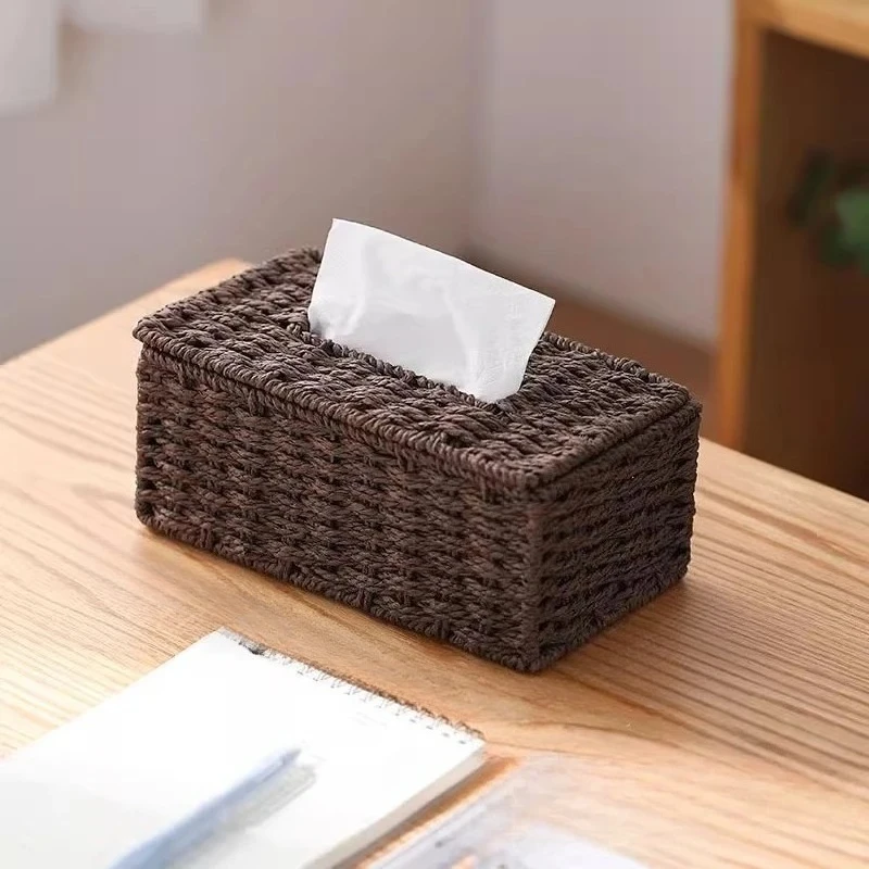 Woven Tissue Box Creative Woven Paper Box  Luxury Tissue Paper Holder Home Living Room Table Decoration