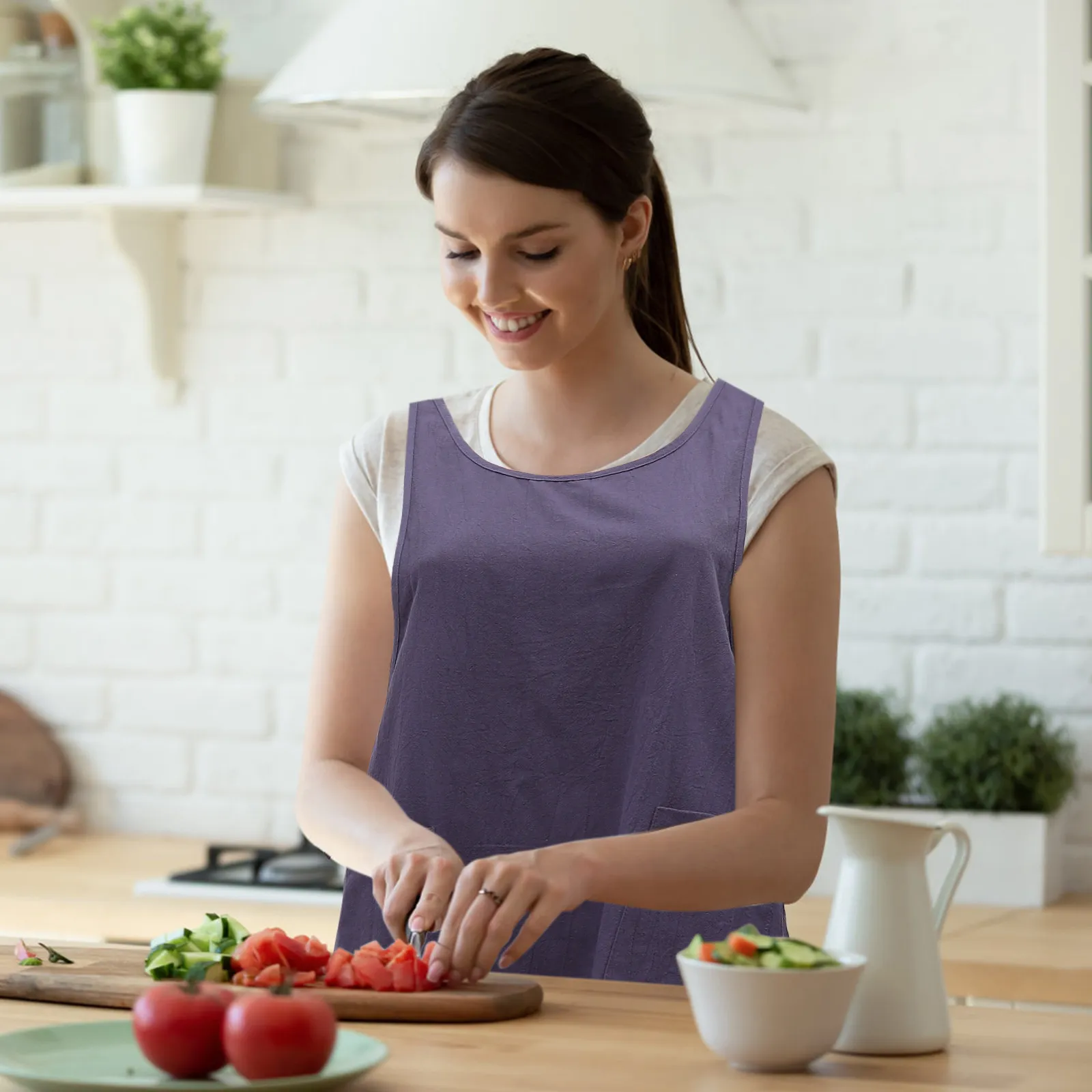

1Pcs Cotton Apron for Women Loose Sleeveless Mid-Length Household Cooking Apron Breathable Comfortable Summer Winter Use
