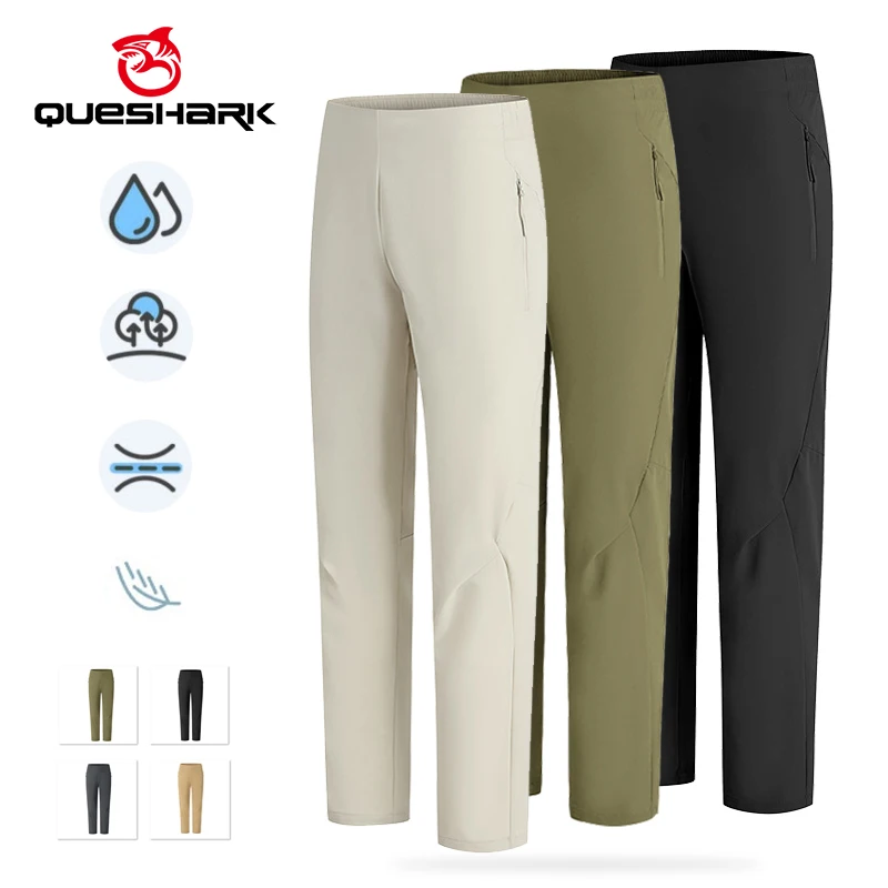 

(M-4XL) Queshark Men Quick Dry Cooling Nylon Cycling Pants Travel Riding Bicycle Trousers with Inside Drawstring Zipper Pocket