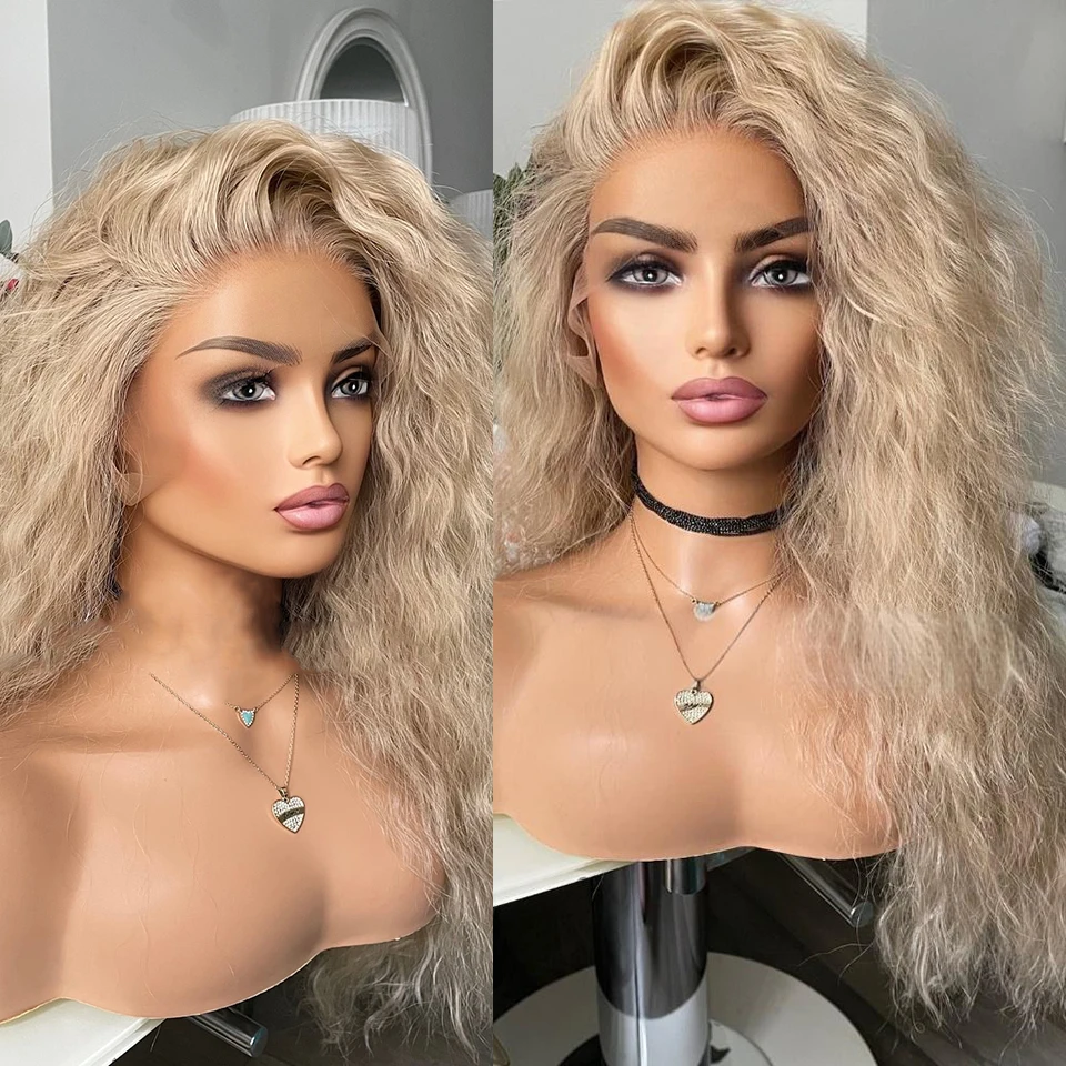 Charisma 13X4 Synthetic Lace Front Wigs For Women Deep Wave Pre Plucked With Baby Hair Wig Glueless Wigs Ash Blonde Curly Wig