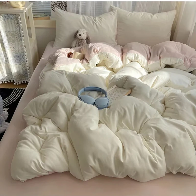 Minimalist Solid Color Bedding Four-piece Set Soft Duvet Sheet Kit for Student Dormitory Bed Linen Bed Sheets and Pillowcases