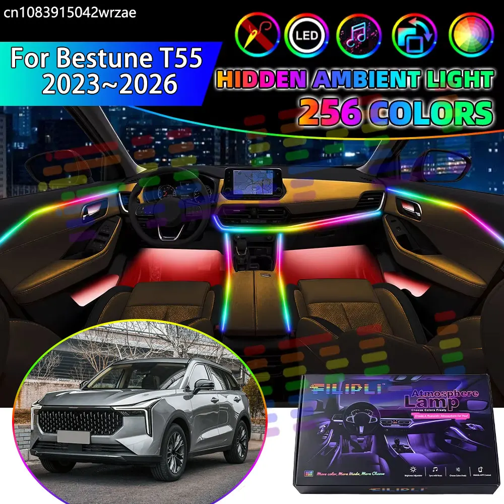 For Bestune T55 2023~2026 2024 RGB Car Interior Ambient Lights Strips Breathing Lighting Kit App Control LED strips Auto Parts