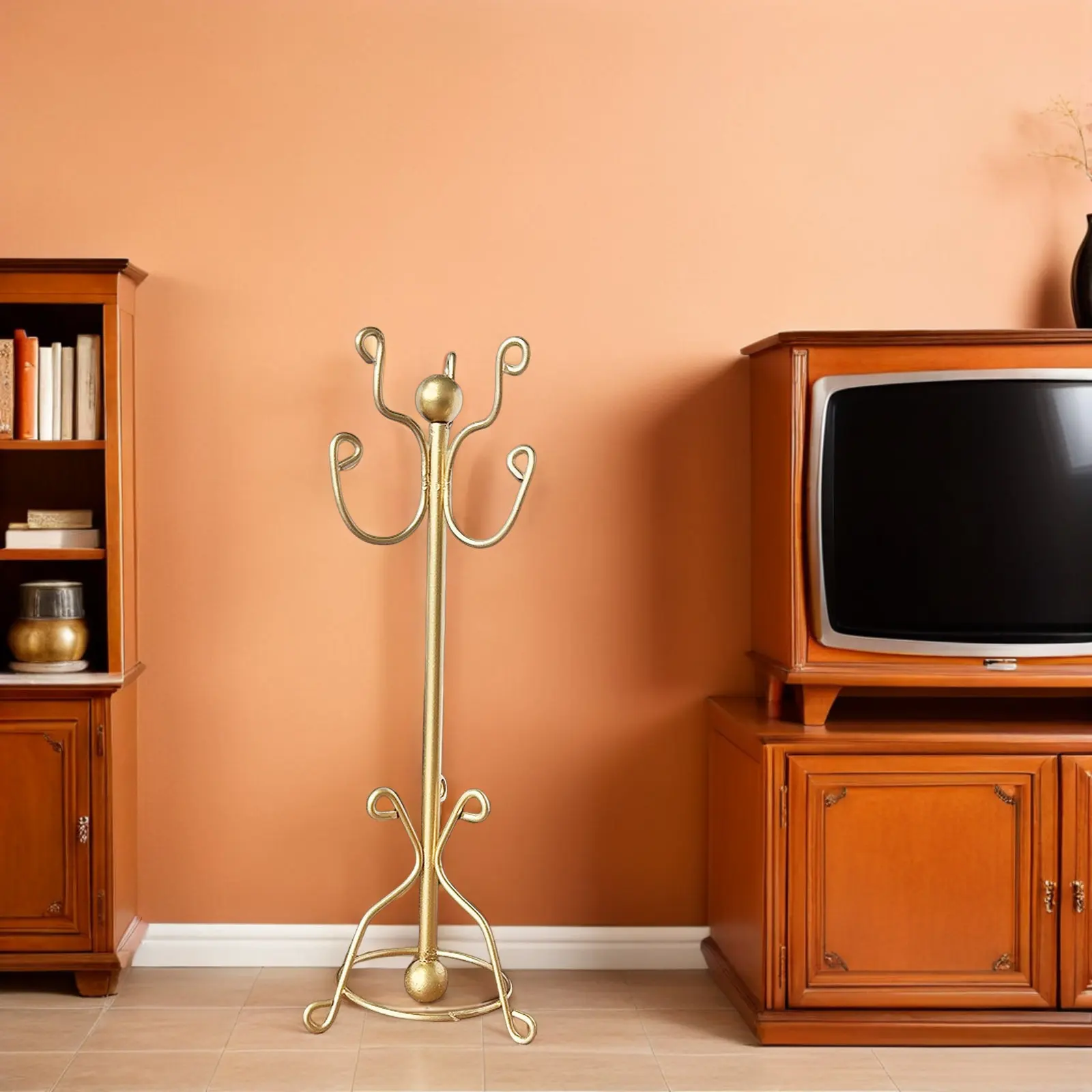 

Миниатюрная вешалка для одежды для кукольного домика в масштабе 1:12 - Золотая металлическая подставка для демонстрации аксессуаров для спальни - Реалистичная