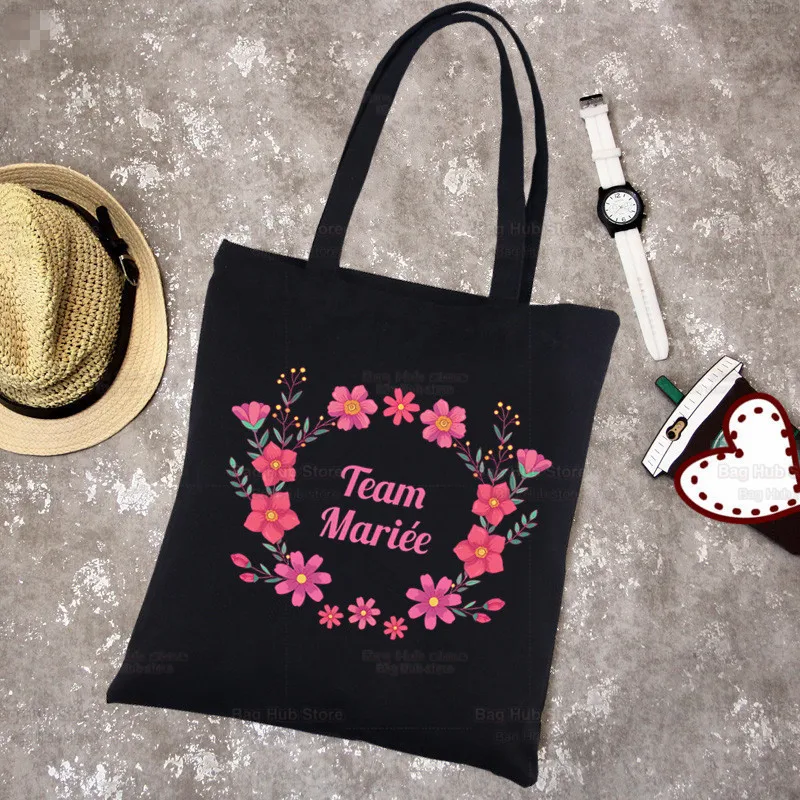 Evjf Future Mariee Canvas Black Team Bride Bachelorette Tote Bags Harajuku Girl Tote Eco Shopper Wedding Party Shoulder Bags