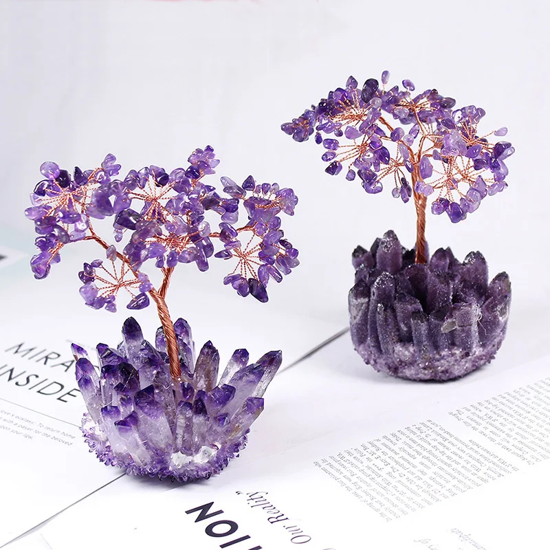 

Natural Amethyst Flower Clusters Amethyst Tree Ornaments Office Decoration Amethyst Stone Handwoven Crafts