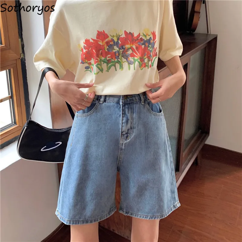 

Wide Leg Shorts for Women Summer Denim Loose Vintage Fashion High Waist Streetwear All-match Washed Soft Classic Hotsweet Mujer