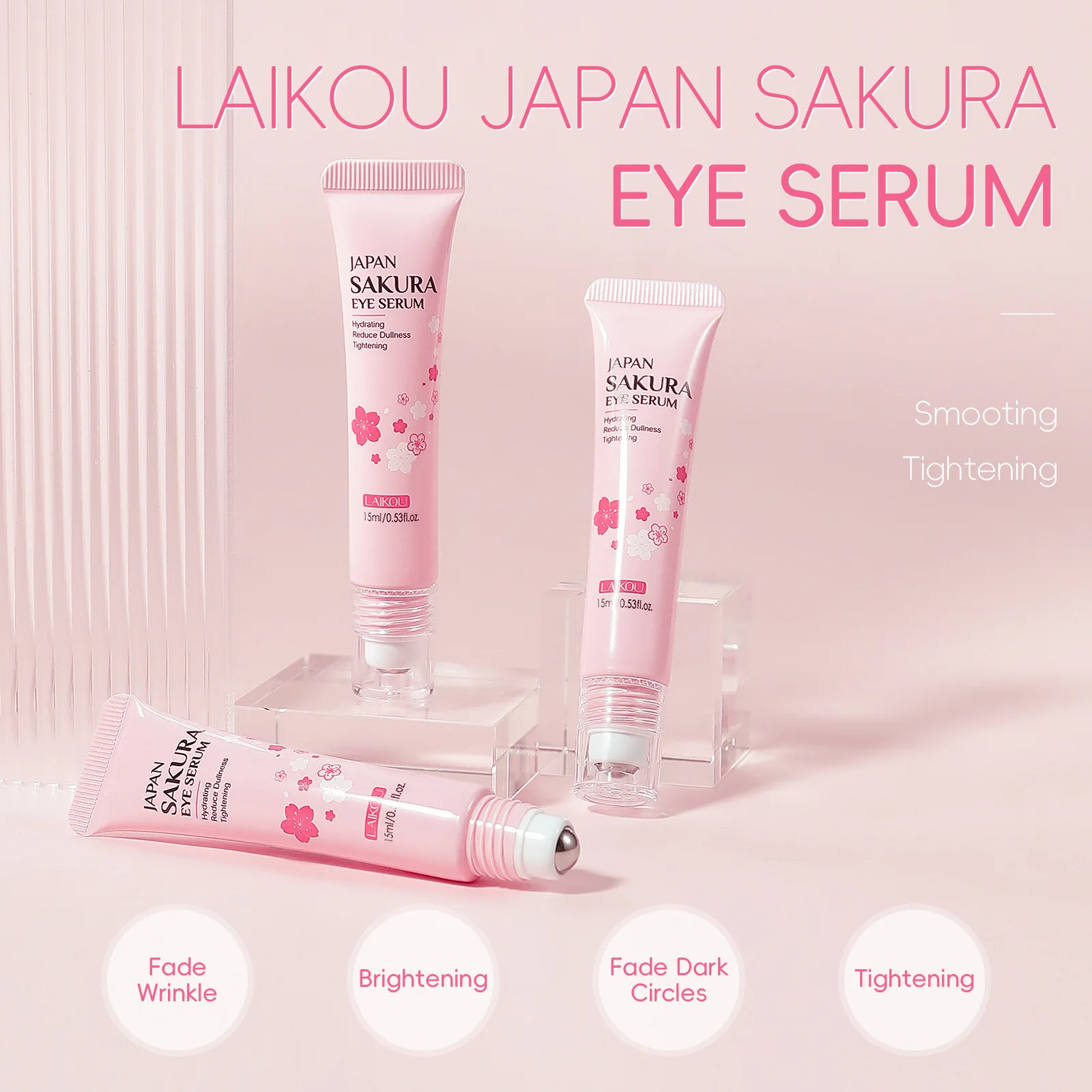 LAIKOU Sakura Eye Serum Roller Massage Hyaluronic Acid Skin Care Eye Bags Cream Moisturizing Dark Circles 15ml image 3