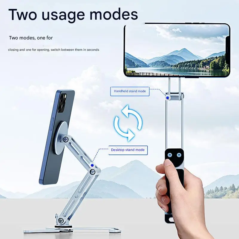 

2-in-1 Magnetic Phone Stand: Foldable Handheld & Desktop Grip w/ 360° Rotation, N52 Super Magnet, Portable for iPhone/Tablet