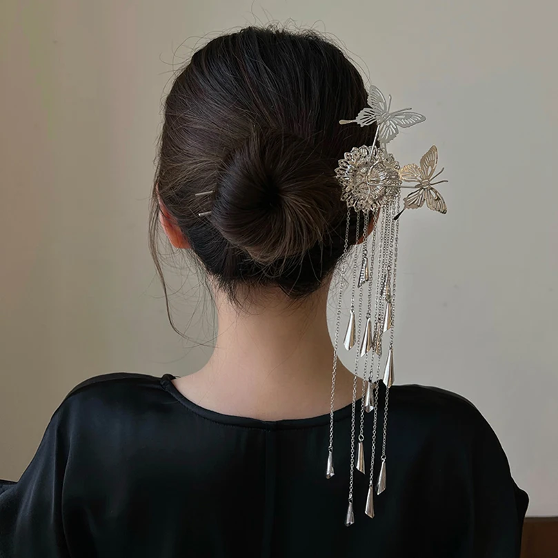 AWAYTR Fashion Metal Hanfu Hair Sticks for Women Tassel Hair Clip Pins Minimalist U Shape Girls Hairpins Hair Bun Headwear