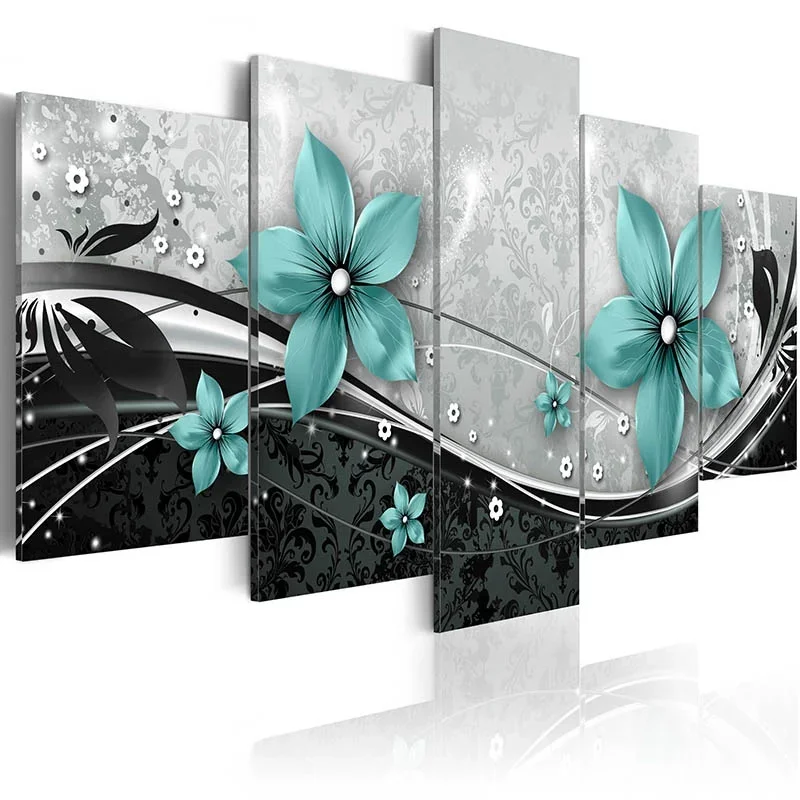 No Framed 5Panels Lily Flowers Art Wall Painting Print on Canvas for Home Decor Art Print Orchid Flower Living Romm Decoration