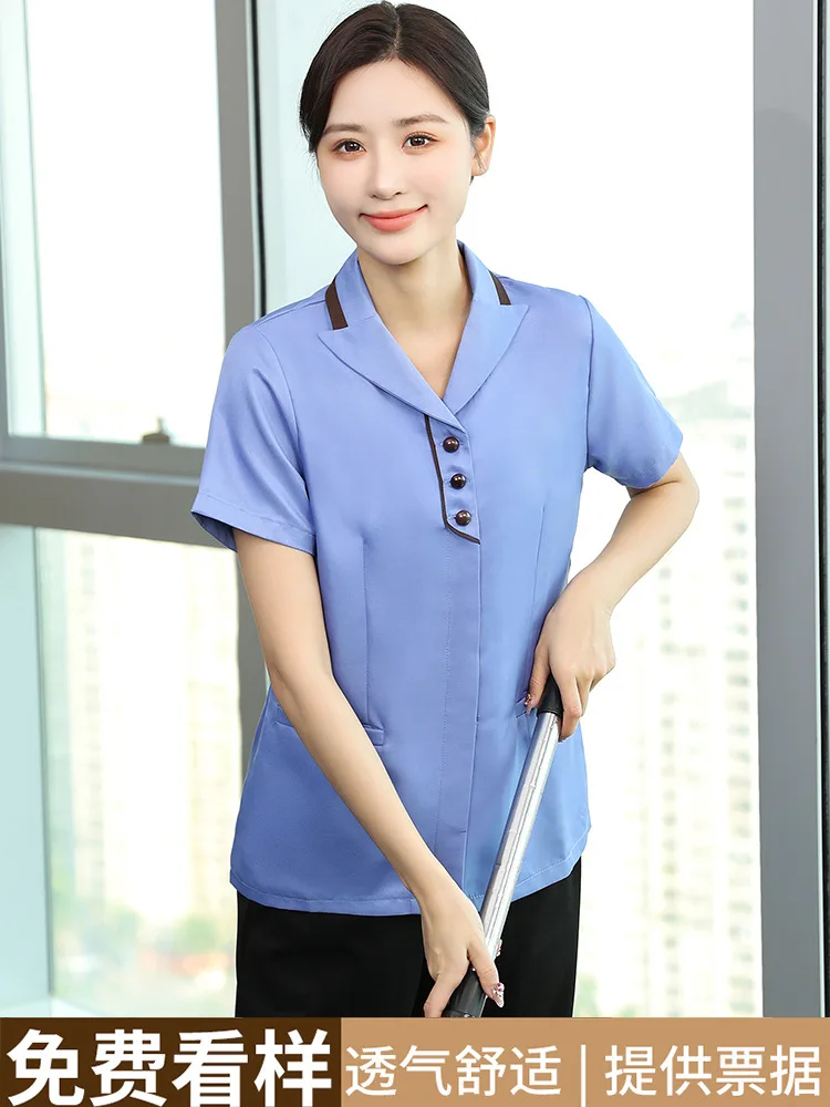 

Рабочая одежда для женщин: летняя, с коротким рукавом, для уборки в торговых центрах, отелях, интернет-кафе, уборке помещений, работы в сфере гостиничного бизнеса ( KTVAuntie Workwea )