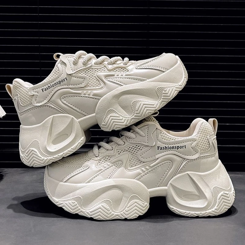 

Women Fashion Dad Shoes 2025 Summer New Breathable Mesh Thick Sole Height Increase Petite Casual Sneakers Versatile