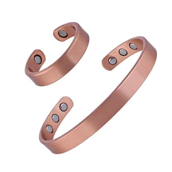 Set bracciali e anelli in rame puro braccialetti magnetici con polsino semplicità per donna uomo artrite salute gioielli in rame massiccio