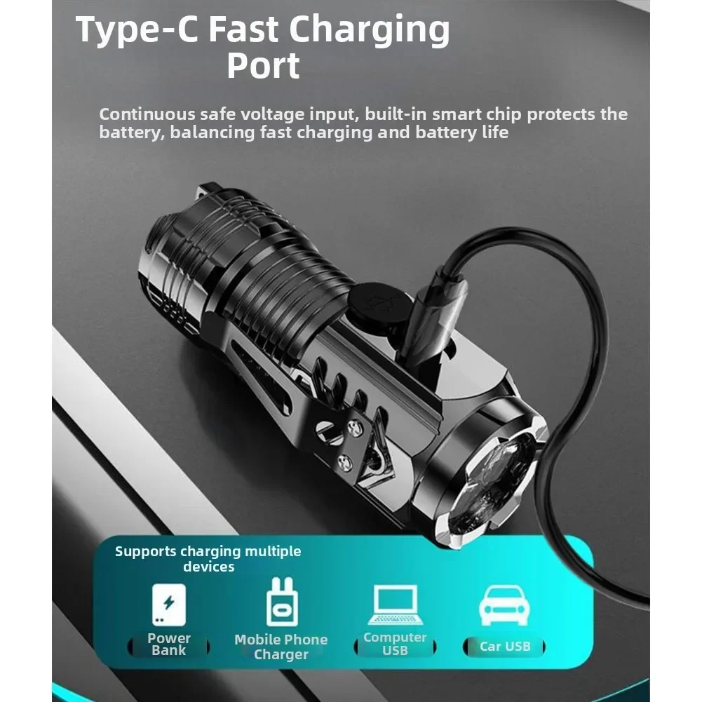 3 LEDs Super Bright Flashlight Portable Burst Flash Torch Rechargeable Outdoor Waterproof Spotlight With Pen-Clip Magnetic Base