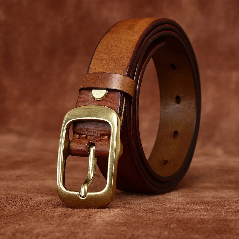 レトロウォッシュカラー色褪せ加工折りたたみ式女性用本革ベルトトップレイヤー牛革ファッショナブル多用途レディースジーンズベルト
